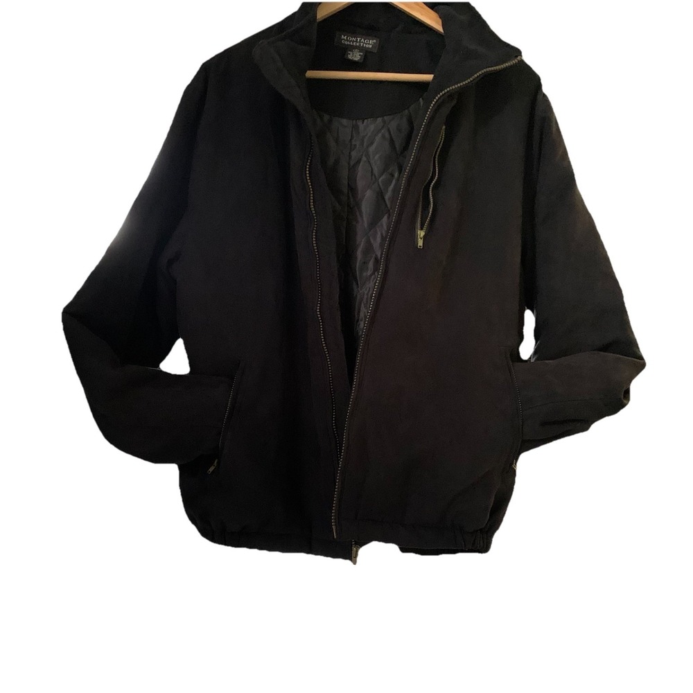 Montage Collection Black‎ Faux Suede ZipUp Bomber Jacket With Pockets Size M
